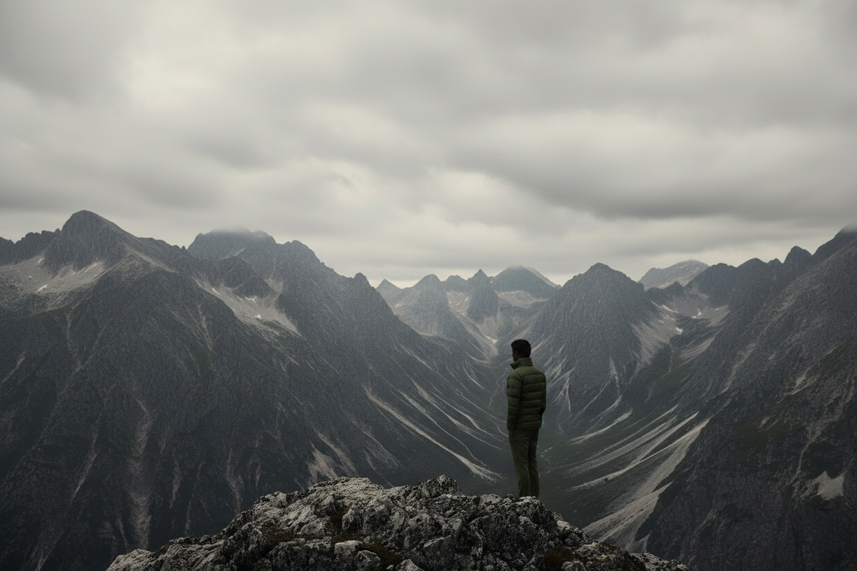 Mountain landscape with person in outerwear – Canada Goose Hardshell Jackets